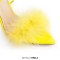 Pointed Open Toe Stiletto Transparent Heels Gladiator Lace Up Furry Sandals - Yellow Patent