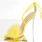 Pointed Open Toe Stiletto Transparent Heels Gladiator Lace Up Furry Sandals - Yellow Patent