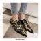Pointed Toe Western Lace Up Snake Print Loafer Oxford Shoes - Gold Black