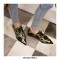 Pointed Toe Western Lace Up Snake Print Loafer Oxford Shoes - Gold Black