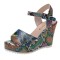 Peep Toe Platforms Snake Print Ankle Buckle Straps Wedges Sandals - Green