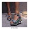 Peep Toe Platforms Snake Print Ankle Buckle Straps Wedges Sandals - Green