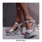 Peep Toe Platforms Snake Print Ankle Buckle Straps Wedges Sandals - White