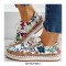 Round Toe Floral Pattern Zipper Casual Loafers Flats Sneakers - Black