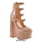 Round Toe Chunky Heels Platforms Ankle Wrap Heel Stripes Sandals - Beige