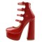 Round Toe Chunky Heels Platforms Ankle Wrap Heel Stripes Sandals - Red