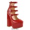 Round Toe Chunky Heels Platforms Ankle Wrap Heel Stripes Sandals - Red
