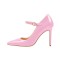 Stiletto Heels Pointed Toe Mary Janes Patent Pumps - Pink