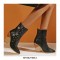 Chunky Heels Half Wedges Crocodile Embossed Rhinestones Star Western Side Zipper Boots - Black