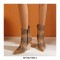 Chunky Heels Half Wedges Crocodile Embossed Rhinestones Star Western Side Zipper Boots - Brown GoldenRod