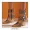 Chunky Heels Half Wedges Crocodile Embossed Rhinestones Star Western Side Zipper Boots - Brown GoldenRod