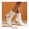 Chunky Heels Half Wedges Crocodile Embossed Rhinestones Star Western Side Zipper Boots - White