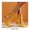 Chunky Heels Half Wedges Crocodile Embossed Rhinestones Star Western Side Zipper Boots - Yellow