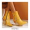 Chunky Heels Half Wedges Crocodile Embossed Rhinestones Star Western Side Zipper Boots - Yellow