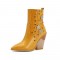 Chunky Heels Half Wedges Crocodile Embossed Rhinestones Star Western Side Zipper Boots - Yellow