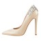 Pointed Toe Flower Rhinestones Stiletto Heels Party Pumps - Beige Satin Fabric