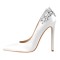 Pointed Toe Flower Rhinestones Stiletto Heels Party Pumps - White Satin Fabric