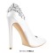 Pointed Toe Flower Rhinestones Stiletto Heels Party Pumps - White Satin Fabric
