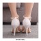Peep Toe Ankle Buckle Straps Beads Italian Style 4.3 Inches Heels Wedding Dorsay Pumps - White