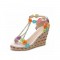 Peep Toe Platforms T Straps Wedges Flowers Sandals - Multicolor