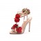 Peep Toe Rose Decorated Gladiator Straps Sandals - Khaki