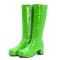 Round Toe Side Zipper Low Platforms Chunky Heels Knee Highs Candy Color Rain Boots - Green Patent