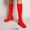 Round Toe Side Zipper Low Platforms Chunky Heels Knee Highs Candy Color Rain Boots - Red Patent