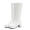Round Toe Side Zipper Low Platforms Chunky Heels Knee Highs Candy Color Rain Boots - White Patent