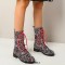 Round Toe Ankle Highs Lace Up Ethnic Mandala Print Boots - Black