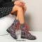 Round Toe Ankle Highs Lace Up Ethnic Mandala Print Boots - Black