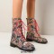 Round Toe Ankle Highs Lace Up Ethnic Mandala Print Boots - Blue