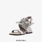 Peep Toe Genuine Leather Decorated Lace Up Slingback Strange Heels Sandals - Beige