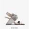 Peep Toe Genuine Leather Decorated Lace Up Slingback Strange Heels Sandals - Beige