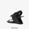Peep Toe Genuine Leather Decorated Lace Up Slingback Strange Heels Sandals - Black
