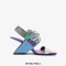 Peep Toe Genuine Leather Decorated Lace Up Slingback Strange Heels Sandals - Blue