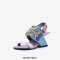 Peep Toe Genuine Leather Decorated Lace Up Slingback Strange Heels Sandals - Blue