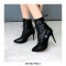 Stiletto Heels Pointed Toe Ankle Buckle Straps Lace Up with Side Zipper - Black