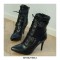 Stiletto Heels Pointed Toe Ankle Buckle Straps Lace Up with Side Zipper - Black