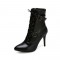 Stiletto Heels Pointed Toe Ankle Buckle Straps Lace Up with Side Zipper - Black