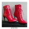 Stiletto Heels Pointed Toe Ankle Buckle Straps Lace Up with Side Zipper - Red