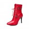 Stiletto Heels Pointed Toe Ankle Buckle Straps Lace Up with Side Zipper - Red