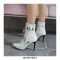 Stiletto Heels Pointed Toe Ankle Buckle Straps Lace Up with Side Zipper - White