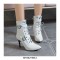 Stiletto Heels Pointed Toe Ankle Buckle Straps Lace Up with Side Zipper - White