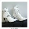 Stiletto Heels Pointed Toe Ankle Buckle Straps Lace Up with Side Zipper - White