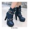 Round Toe Cuban Heels Ankle Buckle Straps Platforms Autumn Booties with Side Zipper - Blue