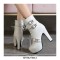 Round Toe Cuban Heels Ankle Buckle Straps Platforms Autumn Booties with Side Zipper - White
