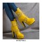 Round Toe Cuban Heels Ankle Buckle Straps Platforms Autumn Booties with Side Zipper - Yellow