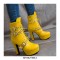 Round Toe Cuban Heels Ankle Buckle Straps Platforms Autumn Booties with Side Zipper - Yellow