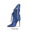 Pointed Toe Stiletto Heels Ankle Lace Up Butterfly Wings Sequin Boots with Zipper - Blue