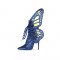 Pointed Toe Stiletto Heels Ankle Lace Up Butterfly Wings Sequin Boots with Zipper - Blue